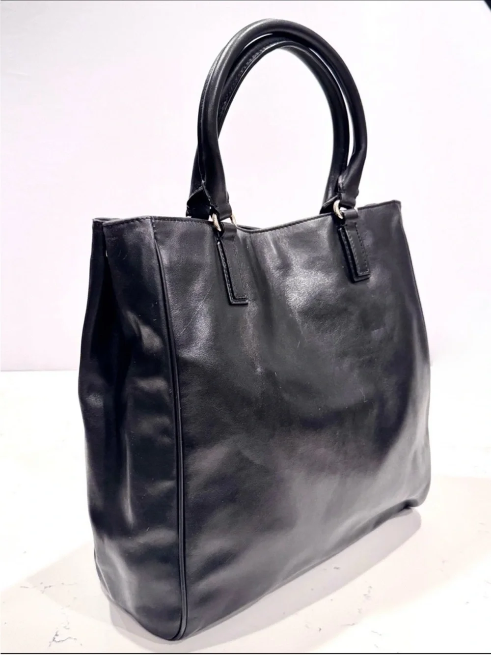 Barneys New York Black Leather Top-Handle Tote